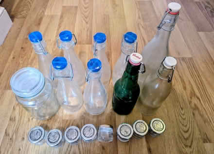 Photo of free Glass bottles with lids, x2 big jars, multiple small jars (Staveley LA8) #1