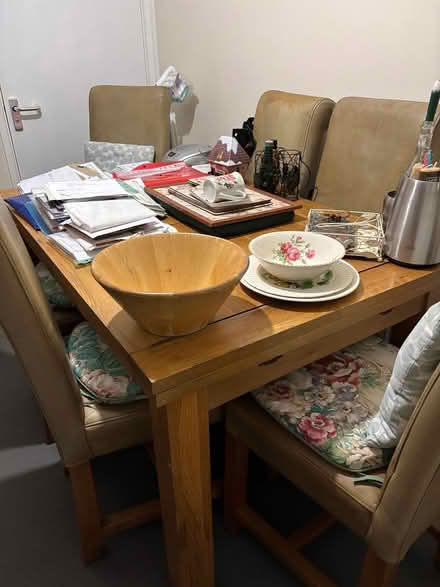 Photo of free Table and six leather worn Chairs (Denton M34) #2