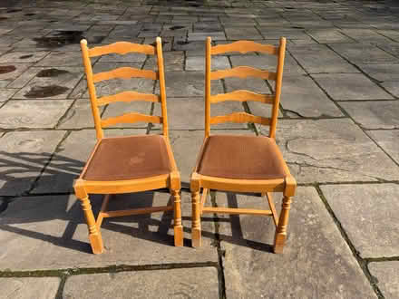 Photo of free 2 pine dining chairs -padded seats (Westcott RH4) #1