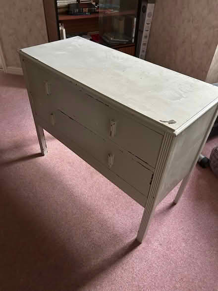 Photo of free Grey wooden chest of drawers on legs (Stretton WA4) #1