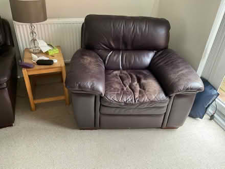 Photo of free Brown Leather sofa and armchair (Thorley CM23) #2