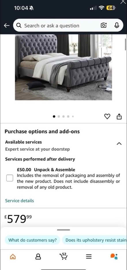 Photo of free King Size Grey Velvet Bed Frame (Whitton) #2