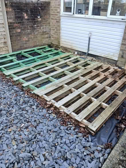 Photo of free 3 Large wooden pallets 1 small one (RG22 5AL) #1