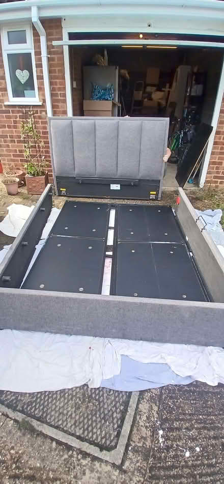 Photo of free Grey king sized ottoman bedframe (Heelands MK13) #1