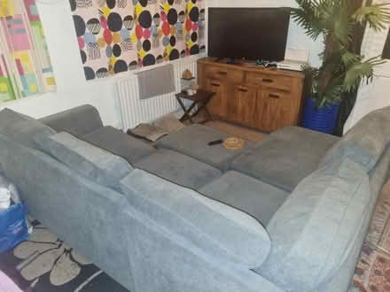 Photo of free Grey L sofa with storage foot rest (Victoria Park E9) #1