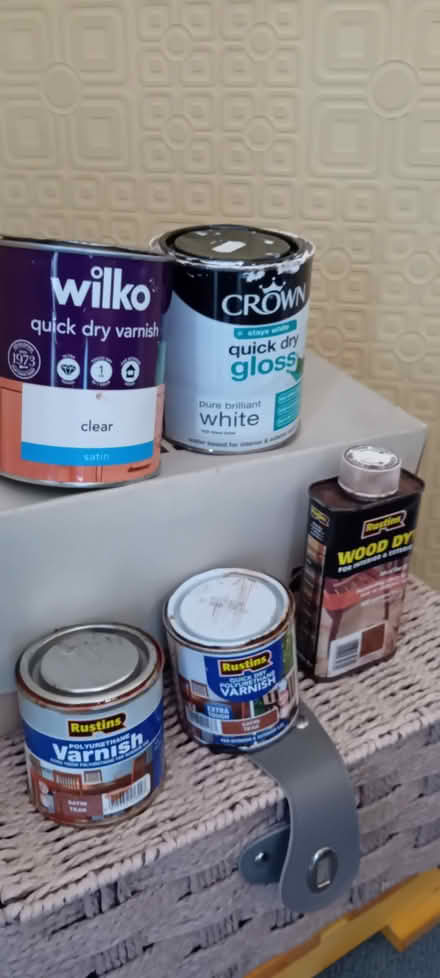 Photo of free Teak varnish. Satin varnish. Mahogany dye. White paint. (Kents Bank LA11) #1