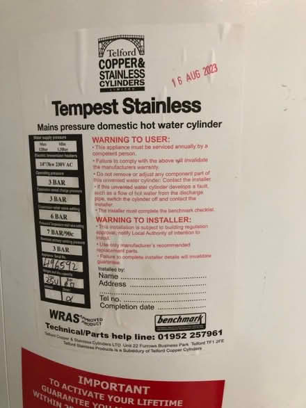 Photo of free Telford Tempest hot water tank (Brimscombe GL5) #2