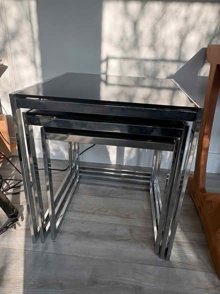 Photo of free Nest of three tables, black glass tops (Woodside Park N20) #2