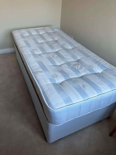 Photo of free Pair of blue divan twin beds with mattresses with fire label (Church Icomb GL54) #1