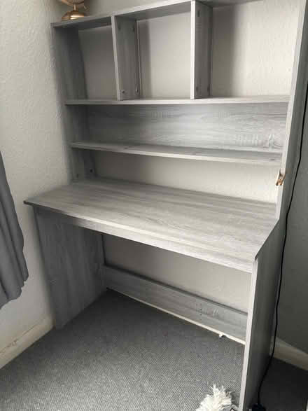 Photo of free Grey desk with storage shelves (CR7) #1