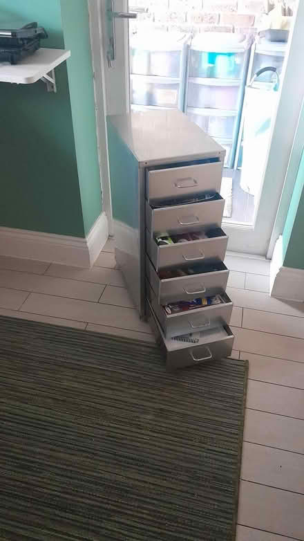 Photo of free Small grey metal filing cabinet (Snaresbrook Stn.) #1