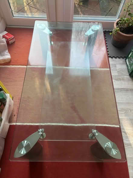 Photo of free Heavy clear glass TV stand with lower shelf (Woodside Park N20) #1