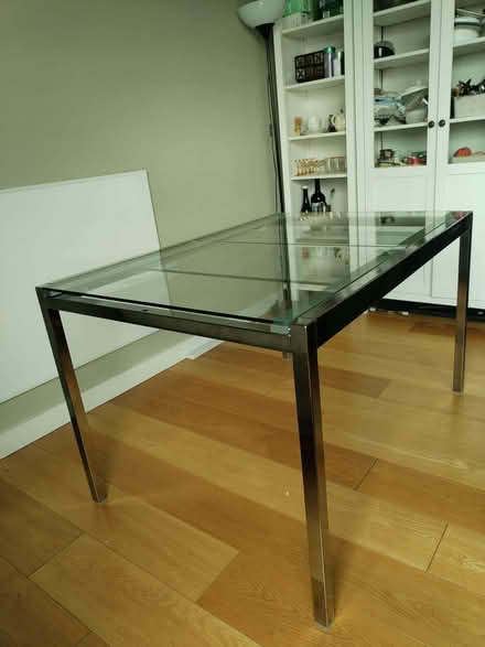 Photo of free IKEA GLIVARP dining table, glass and polished chrome, extend (Hoxton N1) #2