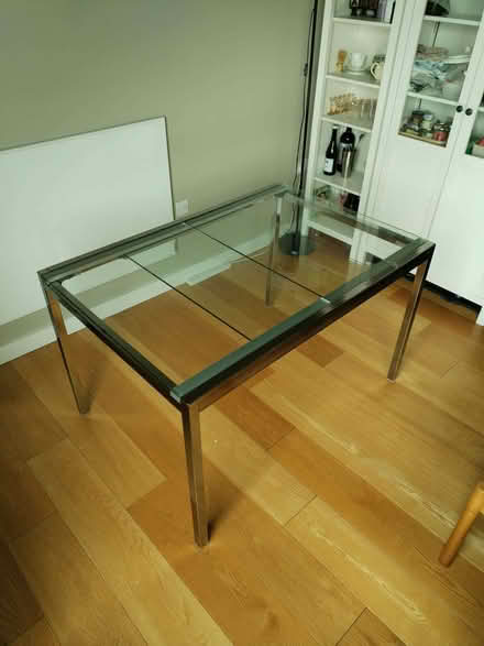 Photo of free IKEA GLIVARP dining table, glass and polished chrome, extend (Hoxton N1) #1