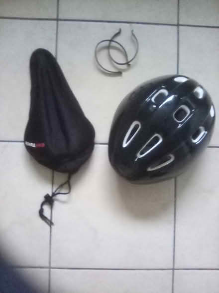 Photo of free Bicycle helmet, padded seat cover and bike clips. (Oxon SY3) #1