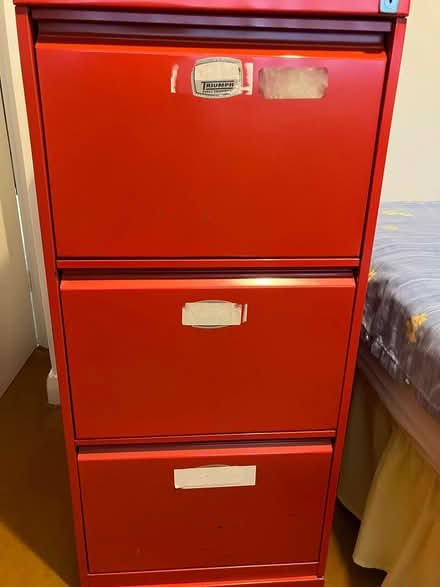 Photo of free 3 drawer red metal filing cabinet (Otford) #1