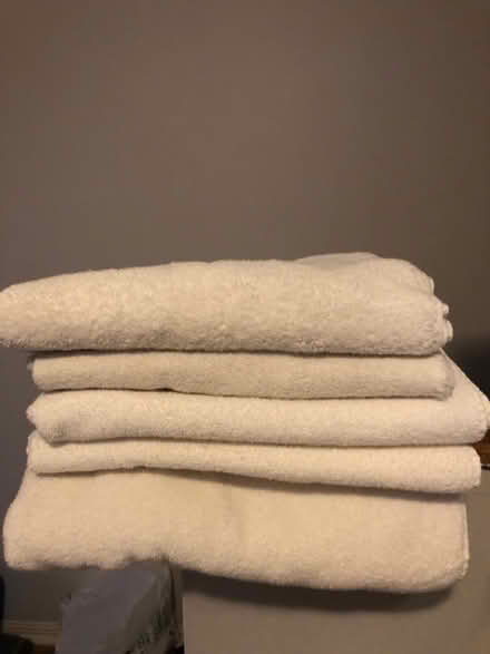Photo of free 5 white bath towels (Leslieville) #1