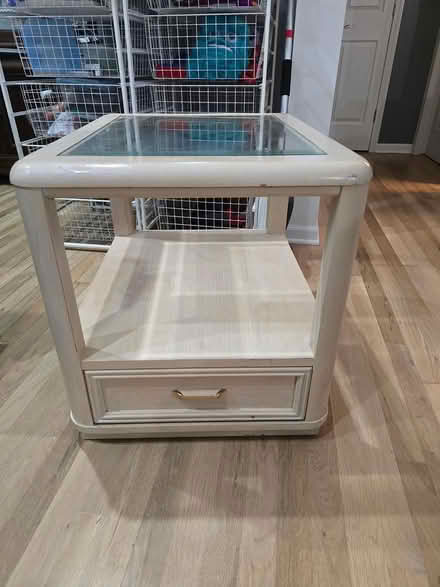Photo of free Whitewashed End Table w/Glass Top (Between Cedar Sprngs-Kent City) #1