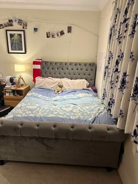 Photo of free Grey velvet king size bed Base and headboard (Camberley GU15) #1