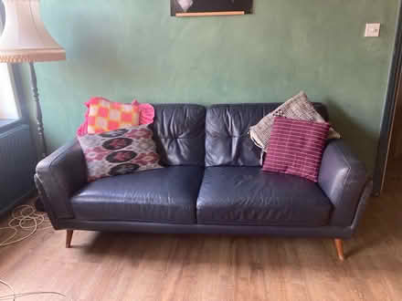 Photo of free blue leather sofa (Elmwood Court E10) #3