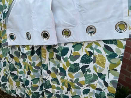 Photo of free Curtains Pair Green Teal Leaves 48 x 53 inches like new (BT10) #4