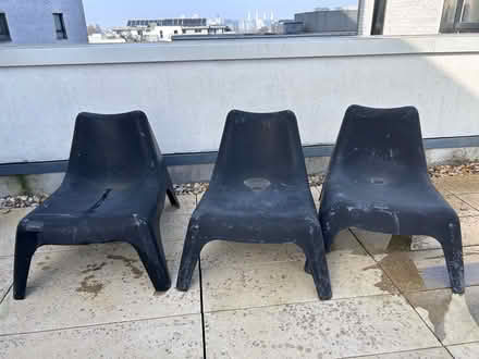 Photo of free 3 black plastic garden chairs (SW4) #1
