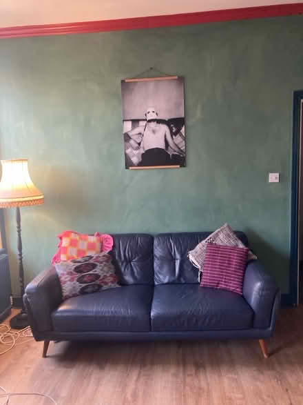 Photo of free blue leather sofa (Elmwood Court E10) #2