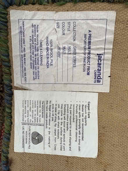 Photo of free Pure wool hand made Indian striped rug 43” x (Seaford BN25) #3