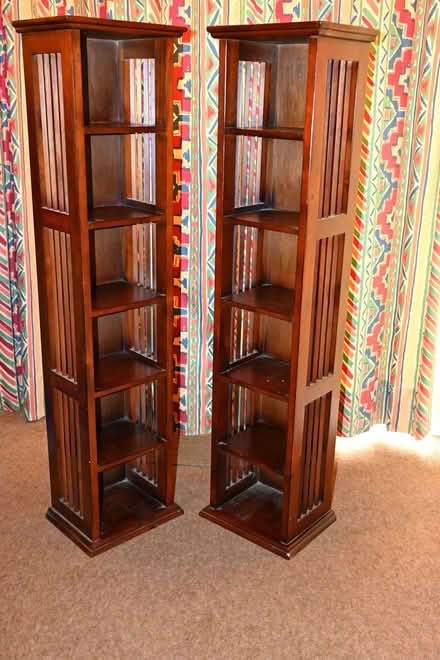 Photo of free CD Storage Towers, Dark Stain Wood (Two Available) (Willingham CB24) #1