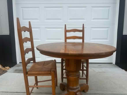 Photo of free 36” round wooden table w/ 2 chairs (Springfield near greenbrier) #1