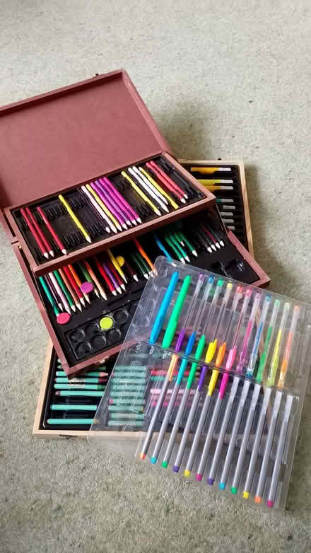 Photo of free Colouring pens and crayons in wooden boxes (Weston) #1