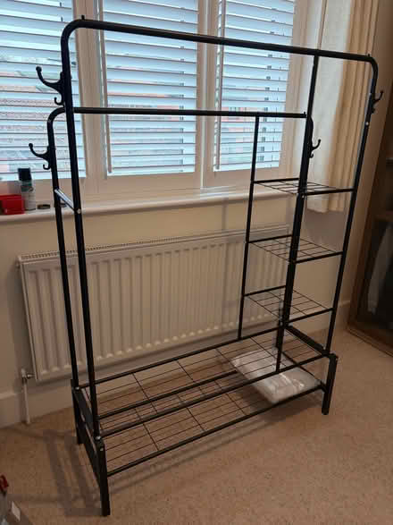 Photo of free Black clothes rail with hooks and shelves (Wokingham RG40) #1