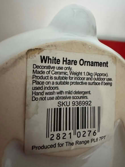 Photo of free White rabbit/hare ornament (Harold Wood RM3) #2