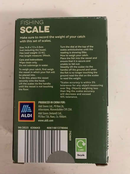 Photo of free Hand held weighing scale (fishing scale) up to 22kg weight (Alcester Lanes End B14) #2