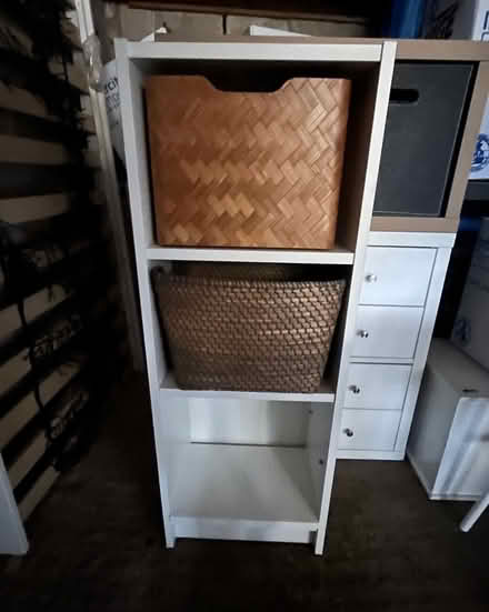 Photo of free White wooden shelves with two baskets (Fairfield Park) #1