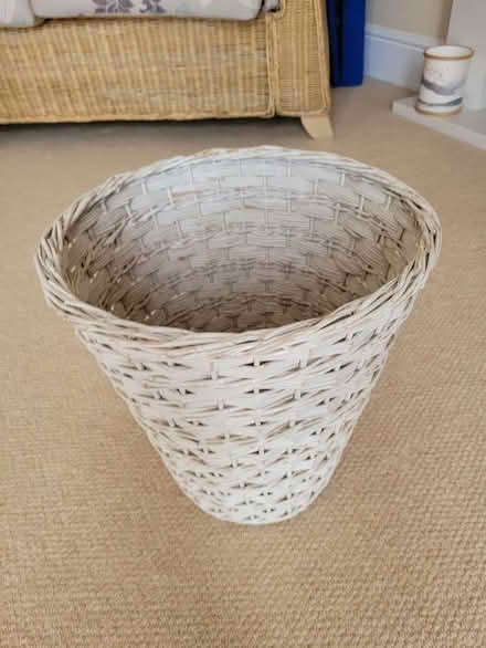 Photo of free White wicker waste paper basket (Grange-over-Sands LA11) #1