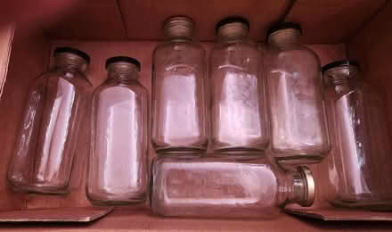 Photo of free 1 litre glass bottles w lids (7) (Danforth and Greenwood) #2