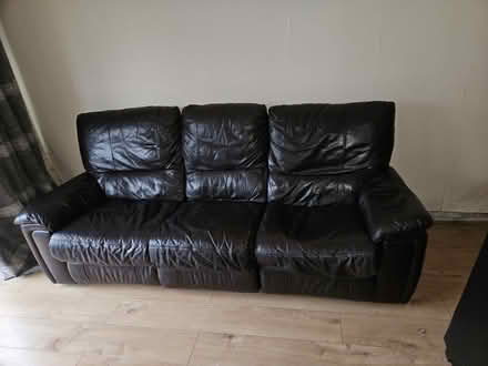 Photo of free 3 seater brown leather sofa (Old Woking GU22) #1
