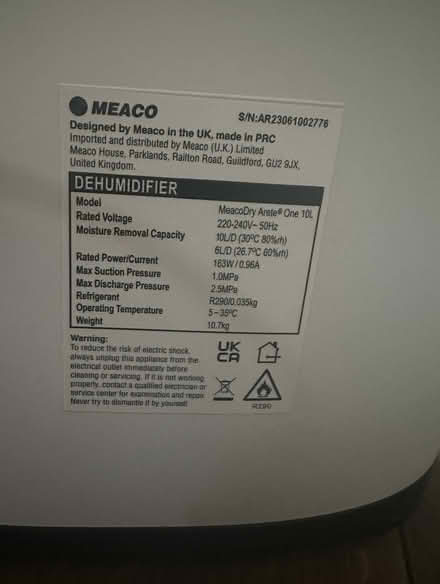 Photo of free Meaco dehumidifier (not turning on) (Upper Wolvercote OX2) #2