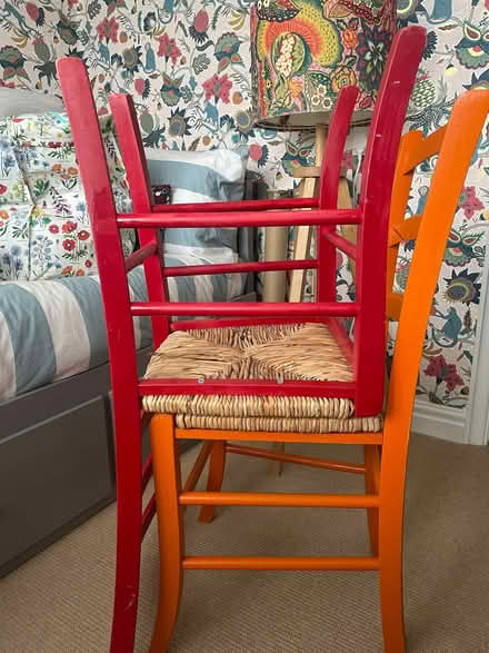 Photo of free 3 wooden/wicker chairs (one with crack to seat back) (Cookridge LS16) #2