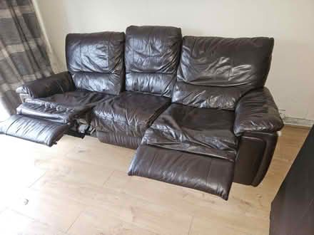 Photo of free 3 seater brown leather sofa (Old Woking GU22) #2