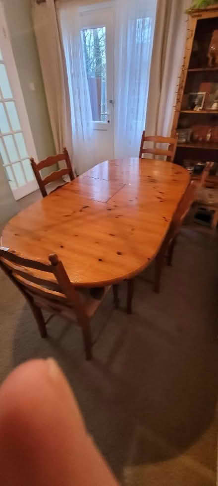 Photo of free Extending pine table and 4 chairs (Newport Pagnell MK16) #3