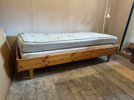 Photo of free Pine single bed with two mattresses, both marked L17 (Aigburth L17) #1