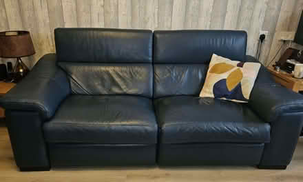 Photo of free blue leather sofa and armchair (Bracklesham PO20) #1