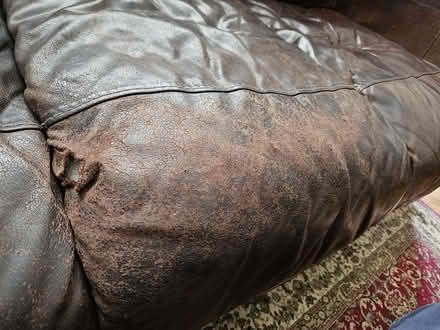 Photo of free 3 piece leather suite - 3-seater sofa, armchair and footstoo (Fields End HP1) #4