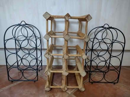 Photo of free 3 wine racks. Slight damage to wooden one, but still usable (Surrenden BN1) #1