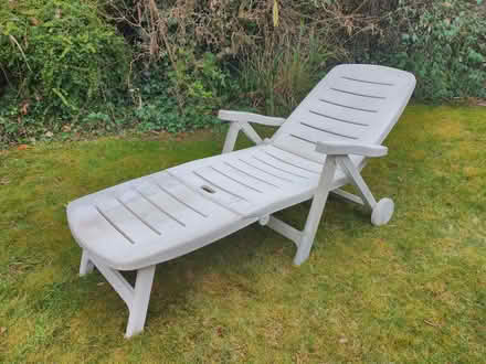 Photo of free Sun lounger - white plastic, folding, with cushion (Timperley WA15) #1