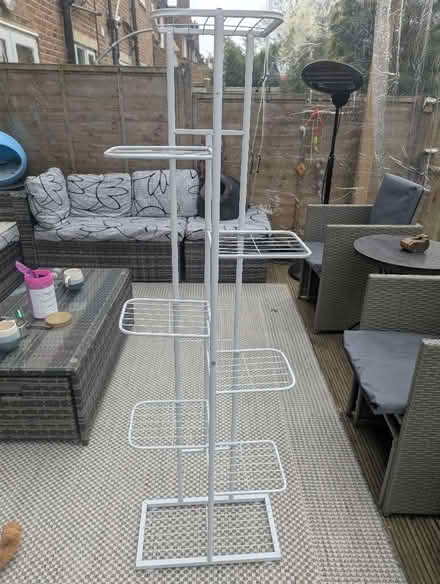 Photo of free Tall white metal multi-tier plant stand with 8 shelves (Roehampton SW15) #1