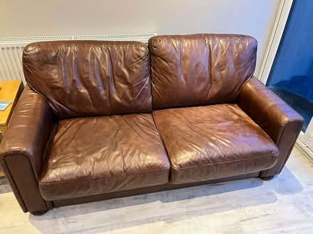 Photo of free Brown leather sofa (Whaddon GL52) #1