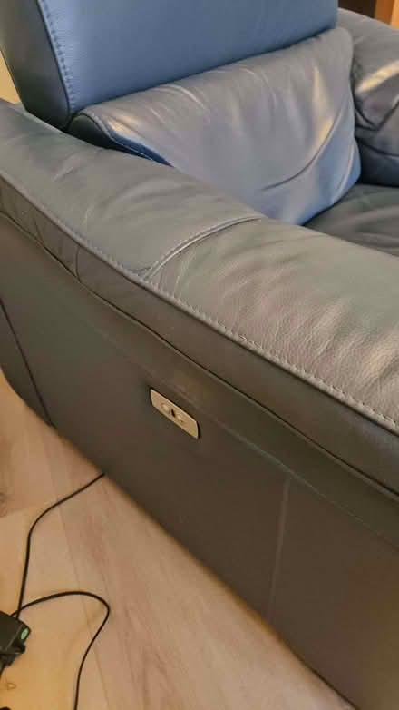 Photo of free blue leather sofa and armchair (Bracklesham PO20) #3
